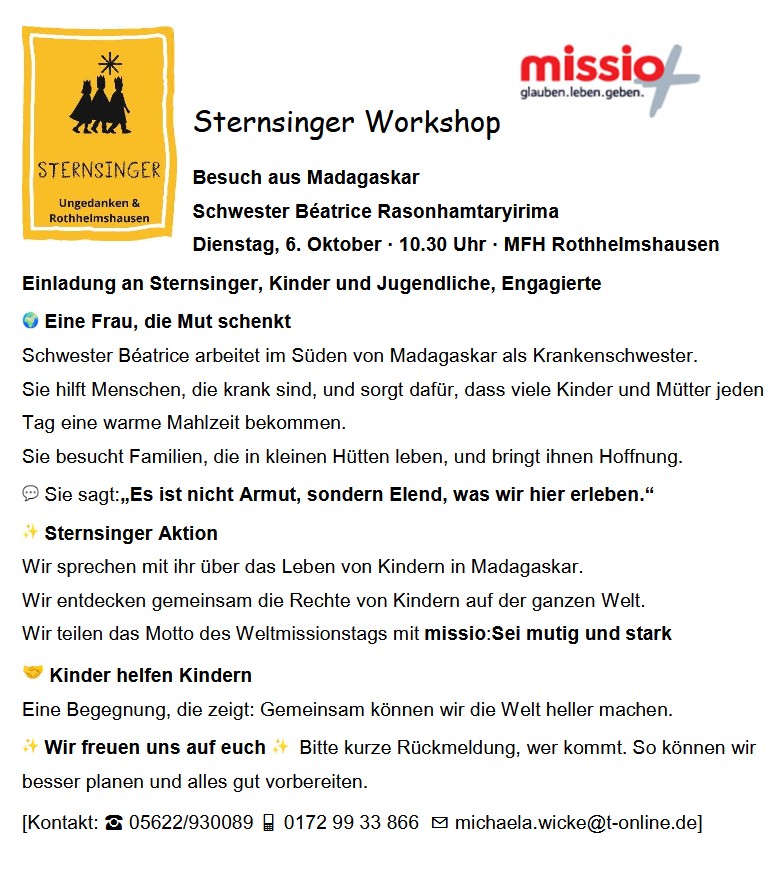 Sternsinger Workshop 06.10.26 in Rothhelmshausen